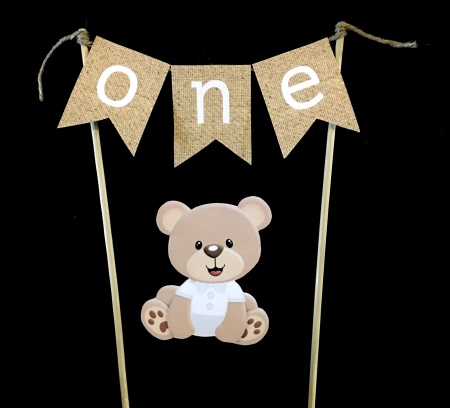 Ursuleți - Mini banner pentru tort cu ONE și un ursuleț simpatic