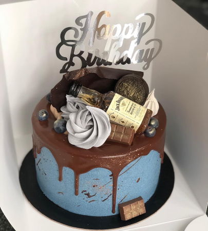 Topper Happy Birthday argintiu oglindă