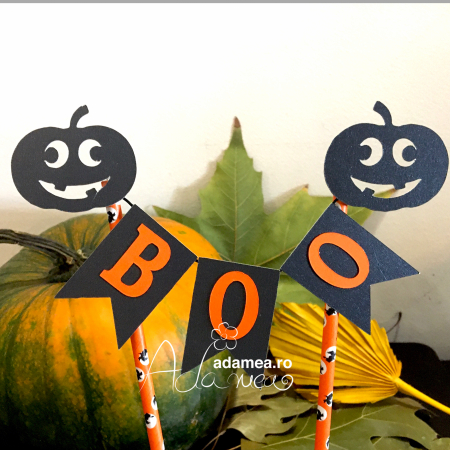 Banner tort de Halloween cu Boo și dovleci