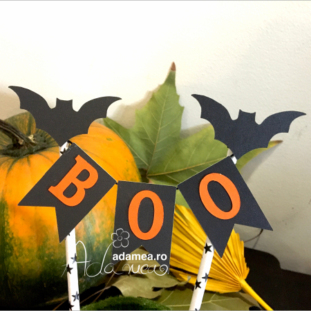 Banner tort de Halloween cu Boo și lilieci
