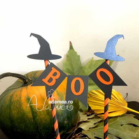 Banner tort de Halloween cu Boo și pălării de vrăjitoare