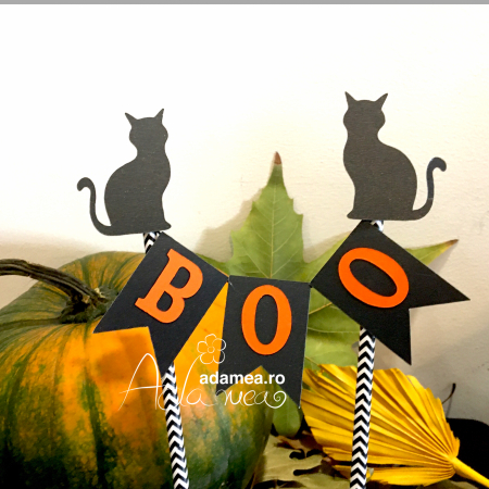 Bannere - Banner tort de Halloween cu Boo și pisici