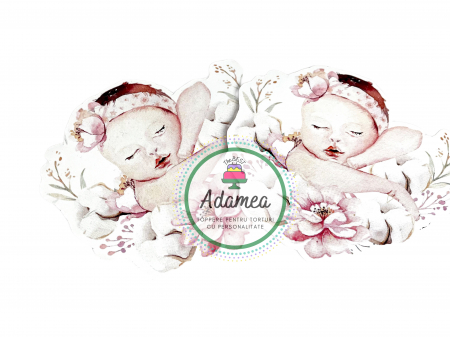 Topper de tort cu element special din carton sub forma de bebelus fetita pentru botez