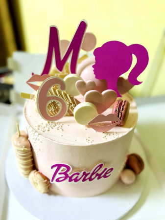 Topper de tort cu element din carton sclipicios roz cu cap de Barbie [1]