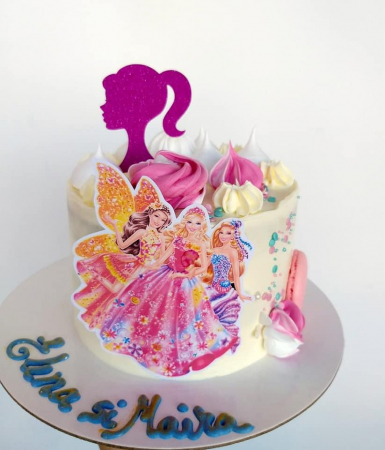 Topper de tort cu element din carton sclipicios roz cu cap de Barbie [2]