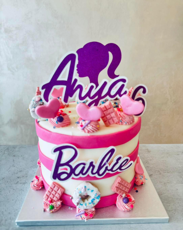 Topper de tort cu element din carton sclipicios roz cu cap de Barbie [3]