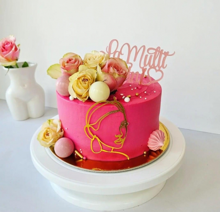 Topper frontal de tort cu chip de femeie stilizat auriu oglinda [13]