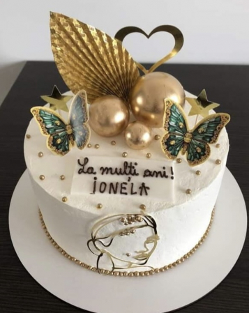 Topper frontal de tort cu chip de femeie stilizat auriu oglinda [11]