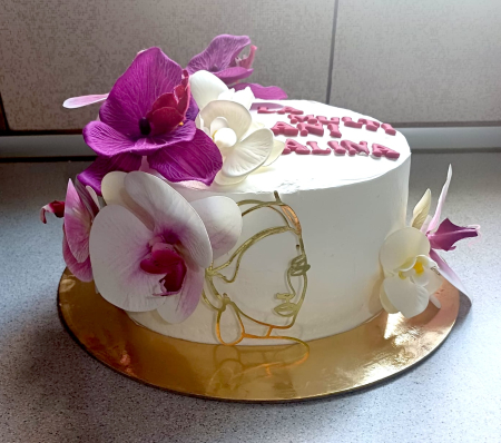 Topper frontal de tort cu chip de femeie stilizat auriu oglinda [23]