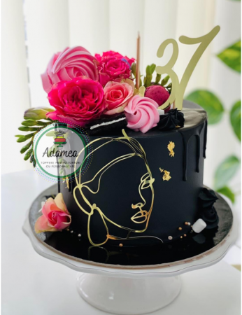 Topper frontal de tort cu chip de femeie stilizat auriu oglinda [1]