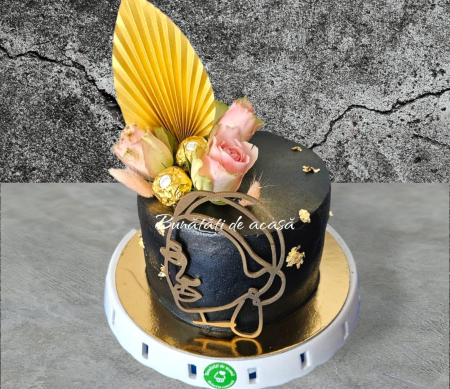 Topper frontal de tort cu chip de femeie stilizat auriu oglinda [26]