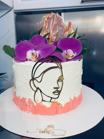 Topper frontal de tort cu chip de femeie stilizat auriu oglinda [7]