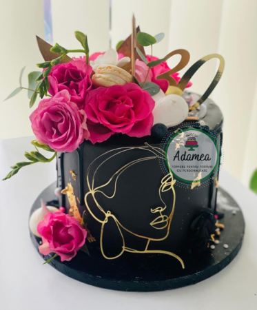 Topper frontal de tort cu chip de femeie stilizat auriu oglinda [0]