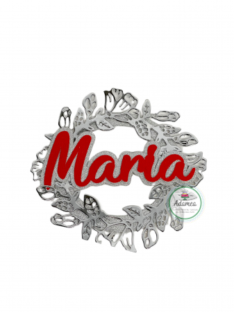Topper personalizat - Topper de tort cu element special din carton sub forma de coronita din flori cu nume personalizat