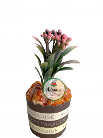 Topper de tort personalizat cu element special din plastic tip laur englezesc cu fructe roz