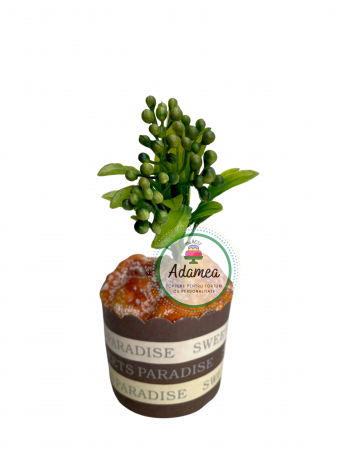 Topper de tort personalizat cu element special din plastic de laur englezesc cu fructe  verzi