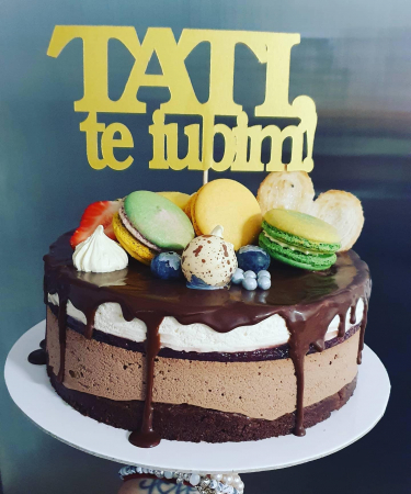 Topper ornamenttort cu tati te iubim auriu mat