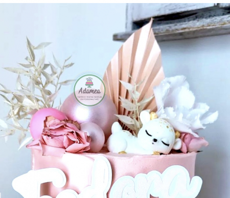 Decor de tort cu frunza de palmier din carton somon corai pal