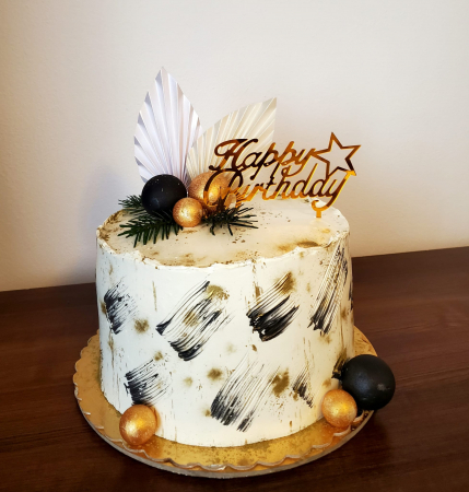 Ornament de tort cu frunza de palmier din carton crem auriu pal sitefat [10]