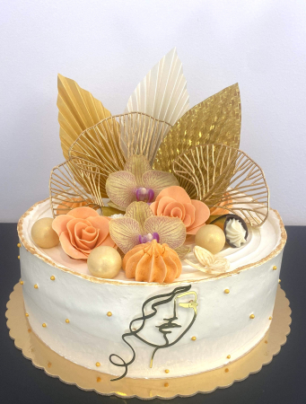 Ornament de tort cu frunza de palmier din carton crem auriu pal sitefat [9]