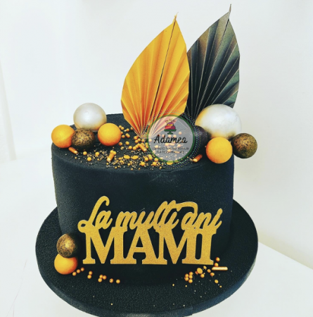 Decor de tort cu frunza de palmier din carton gri inchis perlat metalizat