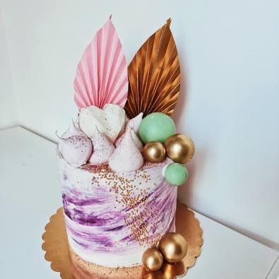 Decor cartonat cu evantai tip frunza de palmier roz sidef [3]