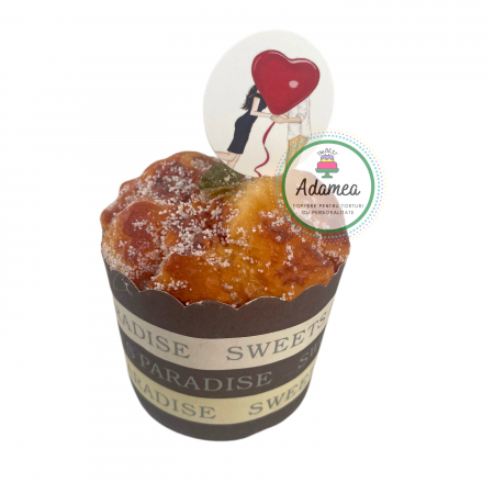 Sfantul Valentin - Dragobete - iubire - Topper de tort cu element special din carton sub forma de disc cu doi indragostiti