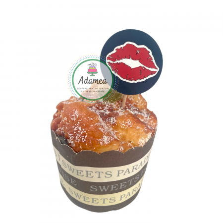 Sfantul Valentin - Dragobete - iubire - Topper de tort cu element special din carton sub forma de disc cu buze tip pupic
