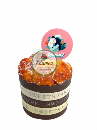 8 Martie - Topper de tort cu element special din carton sub forma de cerc cu Mini stegulet roz cu mama si bebelusul - La multi ani, mama