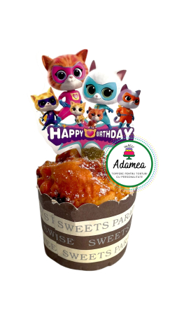 Suite - Topper de tort cu decoratiune din carton premium de inalta calitate cu super pisicutele si Happy Birthday