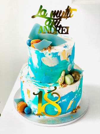 Topper de tort cu element special din carton sub forma de numarul 18 pentru majorat auriu oglinda [8]