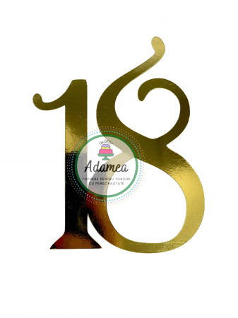 Topper de tort cu element special din carton sub forma de numarul 18 pentru majorat auriu oglinda [1]