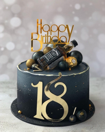 Majorat - Topper de tort cu element special din carton sub forma de numarul 18 pentru majorat auriu oglinda