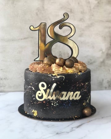 Topper pentru tort de majorat cu 18 auriu oglinda dublat cu negru
