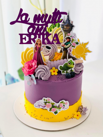 Rapunzel - Topper tort cu Rapunzel Flynn si Pscal