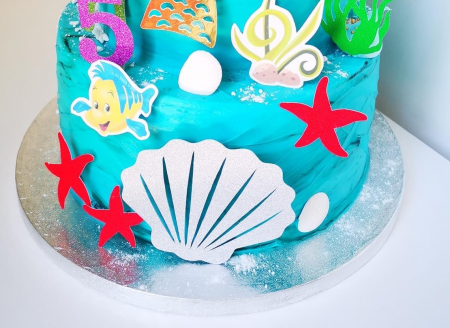 Ariel - sirena marii - Topper tort cu scoica argintie sclipitoare glitter