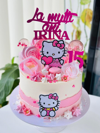 Topper tort personalizat cu tematica Hello Kitty din carton premium [0]