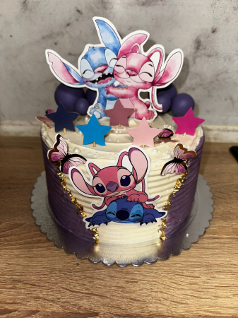 Topper de tort  personalizat cu element special din carton sub forma de  2 toppere cu Stitch si Angel [3]