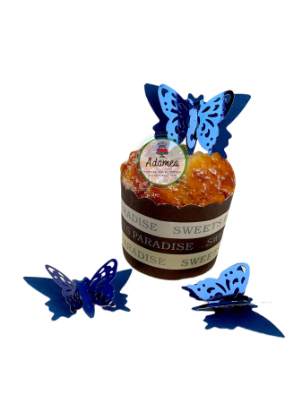 Topper de tort cu element special din carton sub forma de fluture albastru regal catifea cu oglinda perforat