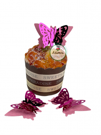 Topper de tort cu element special din carton sub forma de fluture roz catifea cu oglinda perforat