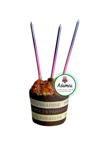 Lumanari de tort - Topper de tort  personalizat cu element special din ceara sub forma de 3 lumanari drepte in degrade roz mov bleu