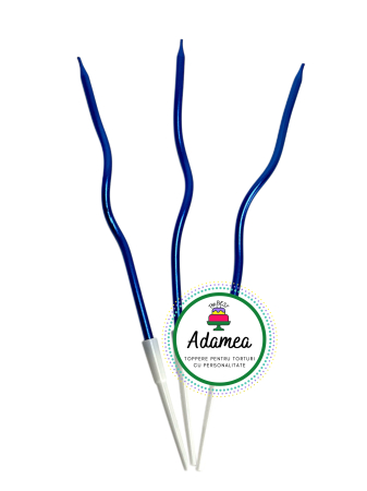 Lumanari de tort - Topper de tort  personalizat cu element special din ceara sub forma de 3 lumanari spiralate albastru metalizat