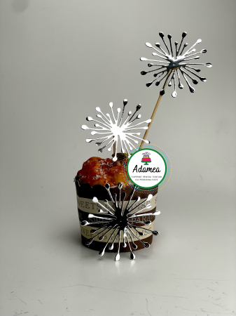 Toppere tort - Topper de tort  personalizat cu element special din carton sub forma de 3 artificii argintii oglinda