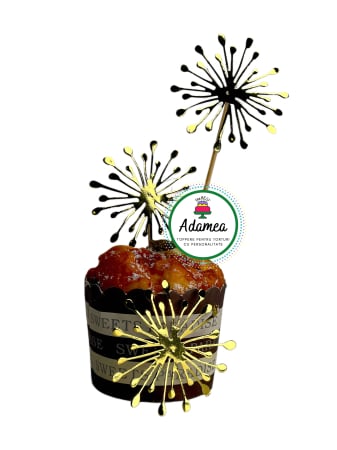 Toppere tort - Topper de tort  personalizat cu element special din carton sub forma de 3 artificii aurii oglinda