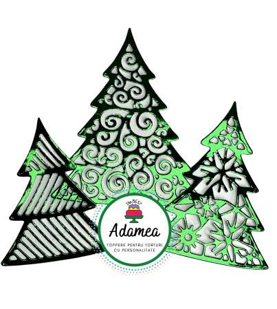 Crăciun - Topper de tort  personalizat cu element special din carton sub forma de 3 brazi verde oglinda perforati sau dantelati