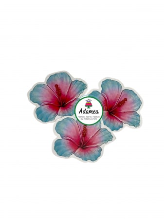 Tematici - Topper de tort  personalizat cu element special din carton sub forma de  3 floricele exotice bleu cu roz pentru torturile cu Stitch sau cele Hawaiene