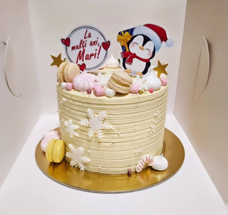 Topper de tort cu element special din carton sub forma de pinguini simpatici de Craciun [3]