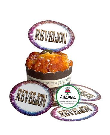 Revelion - Topper de tort  personalizat cu element special din carton cu Revelion