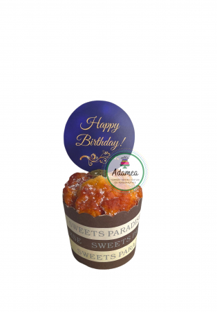 Stegulete - Topper de tort  personalizat cu element special din carton sub forma de  disc albastru cu Happy birthday tip auriu