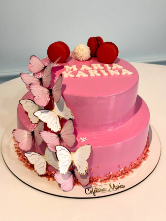 Toppere tort cu 6 fluturi albi cu contur tip auriu din hartie [2]